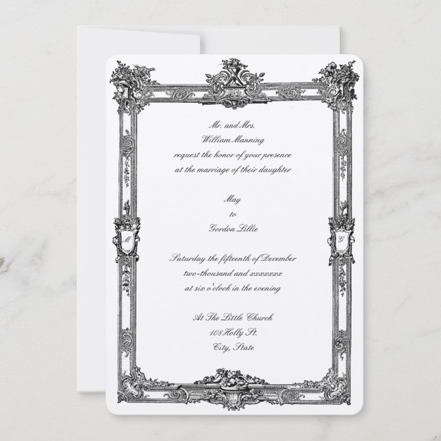 Invitation Mariage baroque Rococo Fruit & Cadre Floral (Devant)