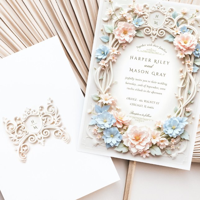 Invitation Mariage baroque romantique aux accents floraux (Créateur téléchargé)