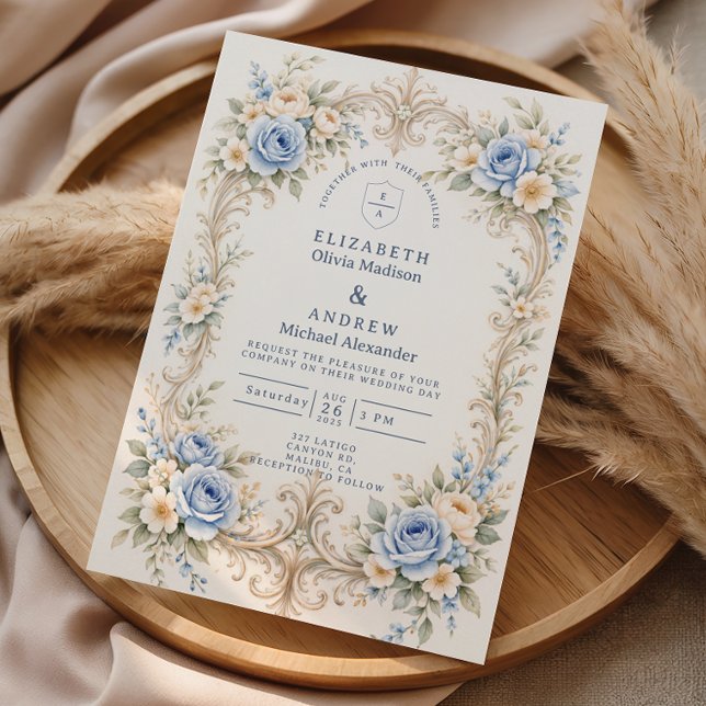 Invitation Mariage Baroque Rose Bleu Poussiéreux (Créateur téléchargé)