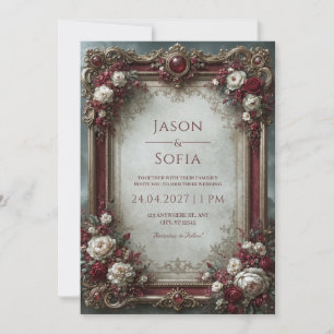 Invitation Mariage Baroque Rose Bourgogne