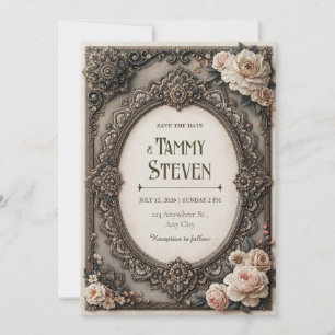 Invitation Mariage Baroque Rose Rougeoyant
