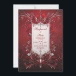 Invitation Mariage Baroque Rouge Foncé Filigrane Argenté<br><div class="desc">Cette conception d'invitation de mariage somptueuse présente une esthétique hautement dramatique, baroque et élégante, dominée par un fond rouge cramoisi profond vibrant avec une texture subtile et picturale. Un rectangle blanc orné central avec des détails de bordure raffinés fournit un espace lumineux pour le texte. Ce cadre est entouré de...</div>