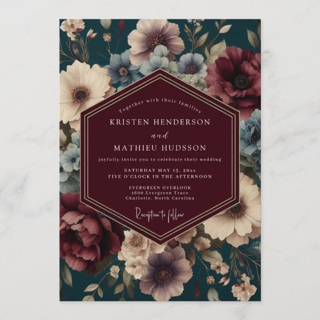 Invitation Mariage Baroque Sarcelle (Devant)