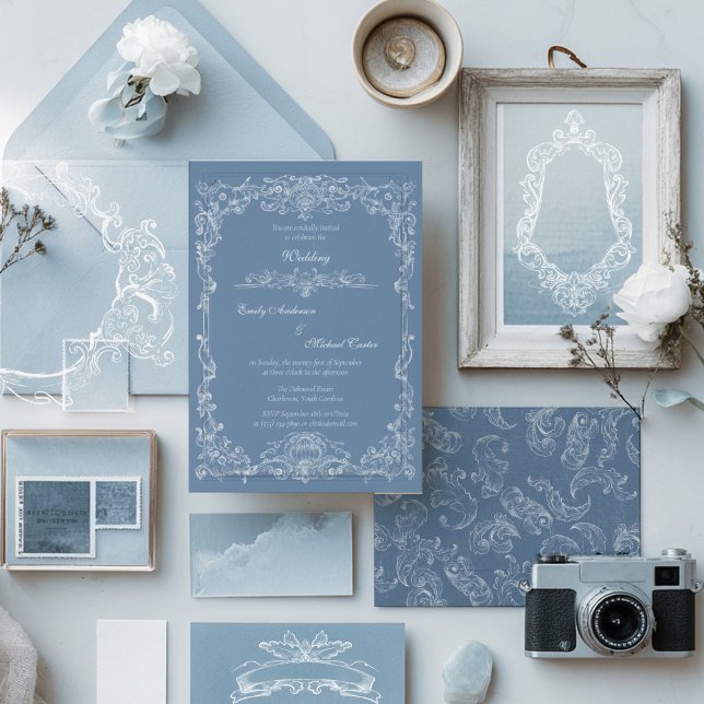 Invitation Mariage Baroque Vintage Damassé (Créateur téléchargé)