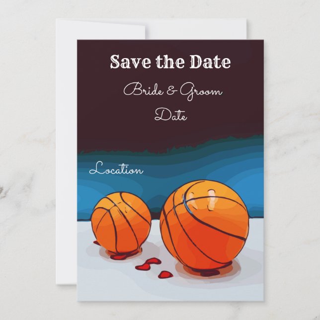 Invitation Mariage basket-ball avec amour sur fond bleu (Devant)