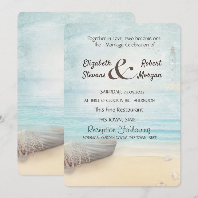Invitation Mariage Bateau Phare de Plage (Devant / Derrière)