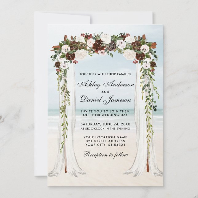 Invitation Mariage Beach Canopy Aquarelle Boho Floral (Devant)