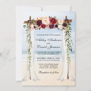 Invitation Mariage Beach Canopy Aquarelle Bourgogne Floral