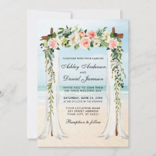 Invitation Mariage Beach Canopy Aquarelle rose Blanc Floral