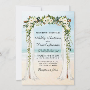 Invitation Mariage Beach Canopy Aquarelle Vert Blanc Floral