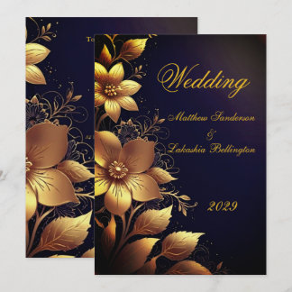 Invitation Mariage Beau Fleurs Or Modernes
