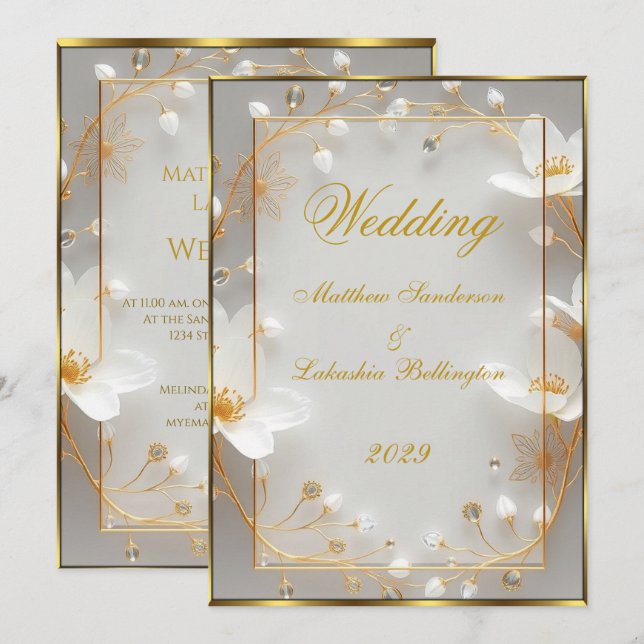 Invitation Mariage Beau Or Blanc Moderne Célébration (Devant / Derrière)