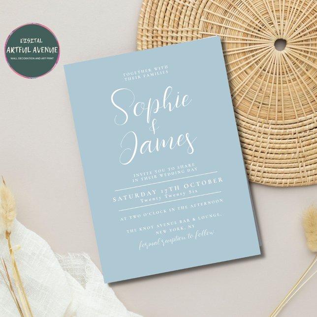 Invitation Mariage Bébé Bleu Minimaliste Moderne  (Minimal wedding invitation - baby blue)