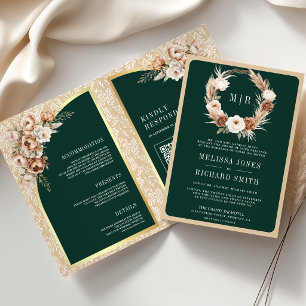 Invitation Mariage Beige Pampa Floral Terreux Émeraude Vert