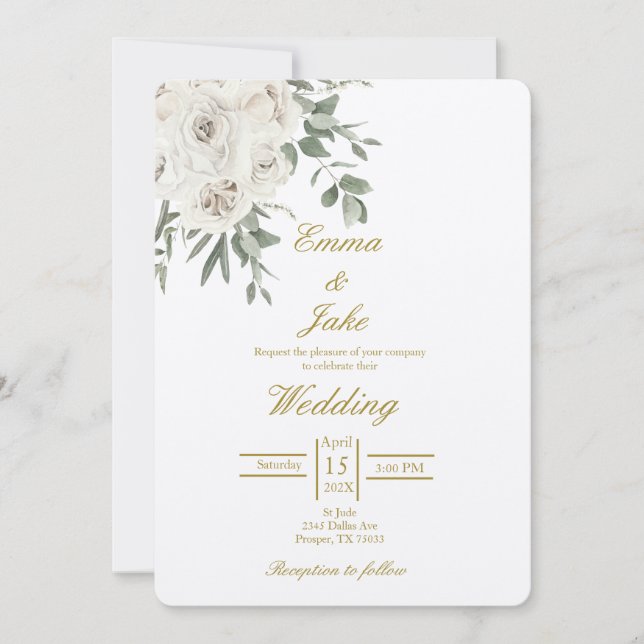 Invitation Mariage beige rose blanche (Devant)