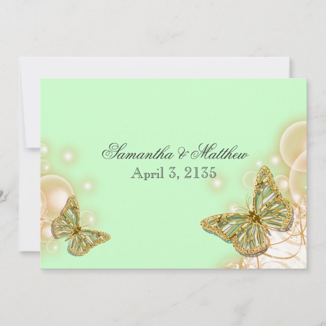 Invitation Mariage beige vert de papillon (Devant)