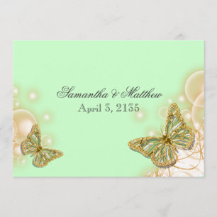 Invitation Mariage beige vert de papillon
