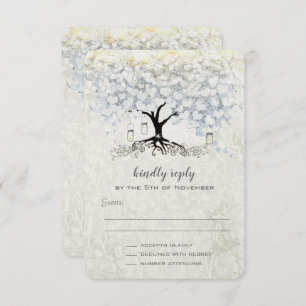 Invitation Mariage Bell Blue Heart Leaf Tree Wedding RSVP