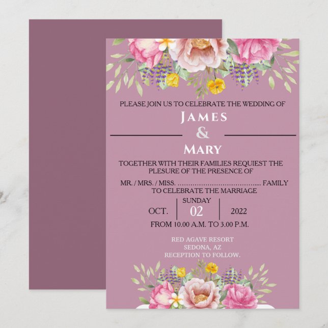 INVITATION MARIAGE BELLS (Devant / Derrière)