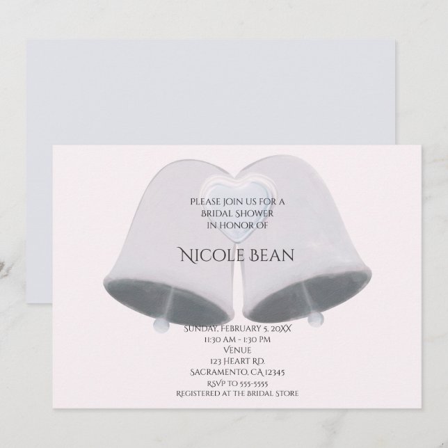 Invitation Mariage Bells & Heart Fiançailles Fête des mariées (Devant / Derrière)