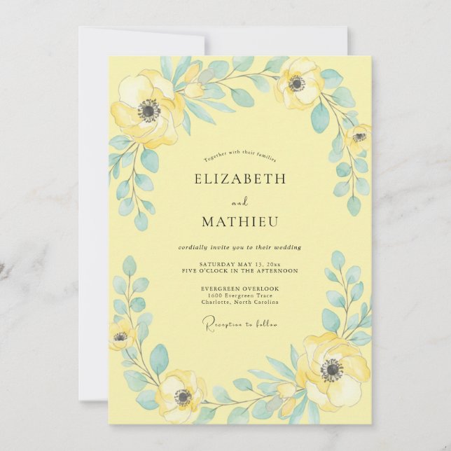 Invitation Mariage Beurre Aqua Feuillage Eucalyptus (Devant)