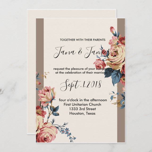 Invitation mariage bien-aimé (Devant / Derrière)