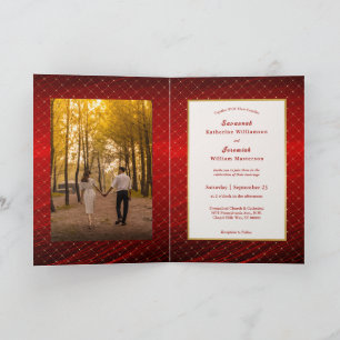 Invitation Mariage bifold personnalisable Chic Red Gold Carré
