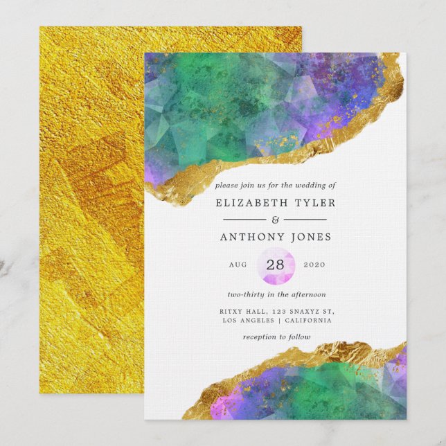 Invitation Mariage Bijou d'agate cristalline (Devant / Derrière)