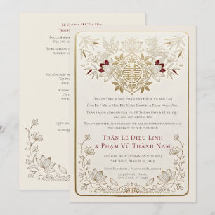 Invitation Mariage bilingue vietnamien anglais QR de luxe
