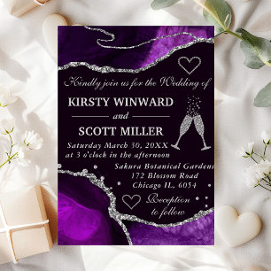Invitation Mariage Bille d'agate Pailletée Violet et Argenté