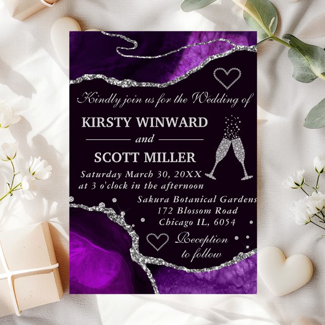 Invitation Mariage Bille d'agate Pailletée Violet et Argenté (Créateur téléchargé)