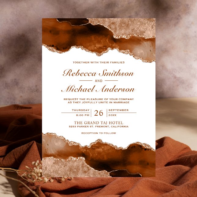 Invitation Mariage Bille de Marbre en Agate Terracotta Orange (Créateur téléchargé)