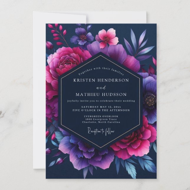 Invitation Mariage Bioluminescent d'Améthyste (Devant)