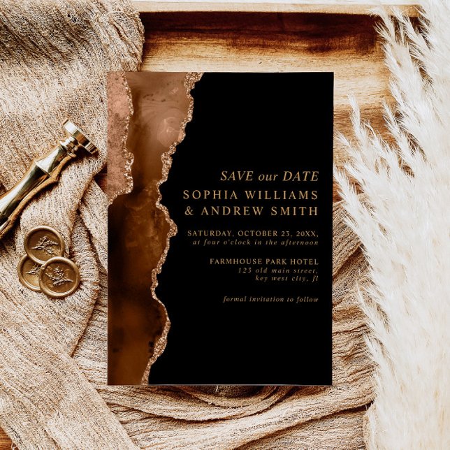Invitation Mariage Black & Desert Gold Save the Date (Créateur téléchargé)