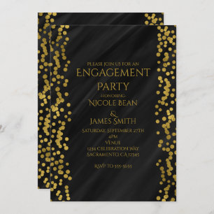 Invitation Mariage Black & Faux Gold Glam Modern Fiançailles