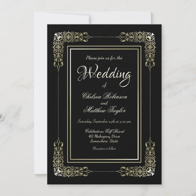 Invitation Mariage Black Frame Gold (Devant)