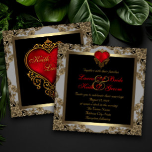 Invitation Mariage Black Gold et Red Heart