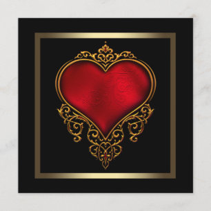 Invitation Mariage Black Gold Red Heart