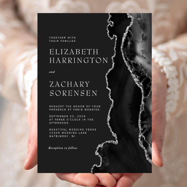 Invitation Mariage Black Silver Agate (Créateur téléchargé)