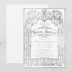 Invitation Mariage Blanc & Argent Vintage Victorien