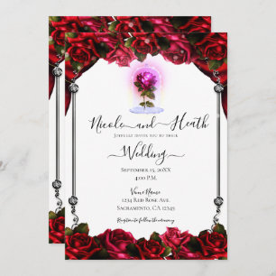 Invitation Mariage blanc argenté rouge brillant