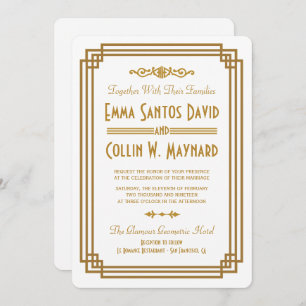 Invitation Mariage blanc Art déco simple invite