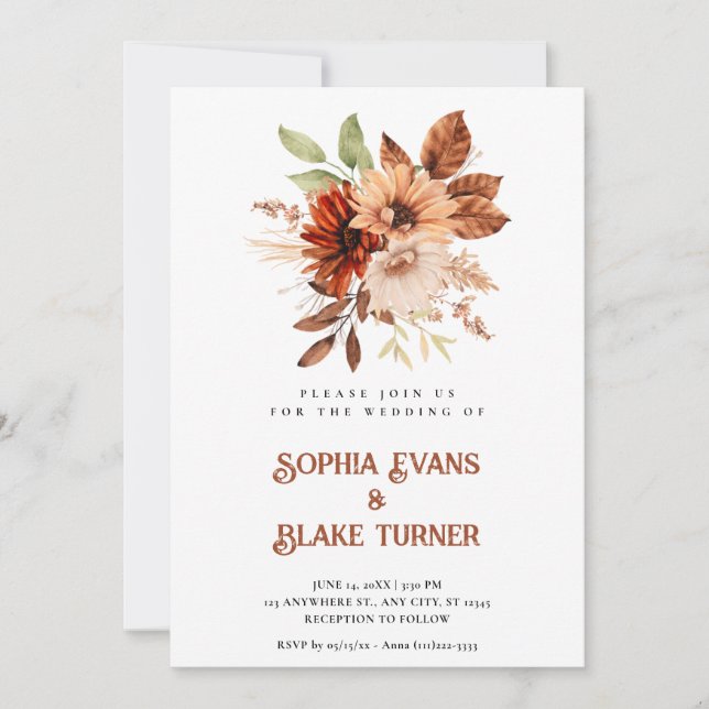 Invitation Mariage Blanc Automnal Rustique Floral Botanique (Devant)