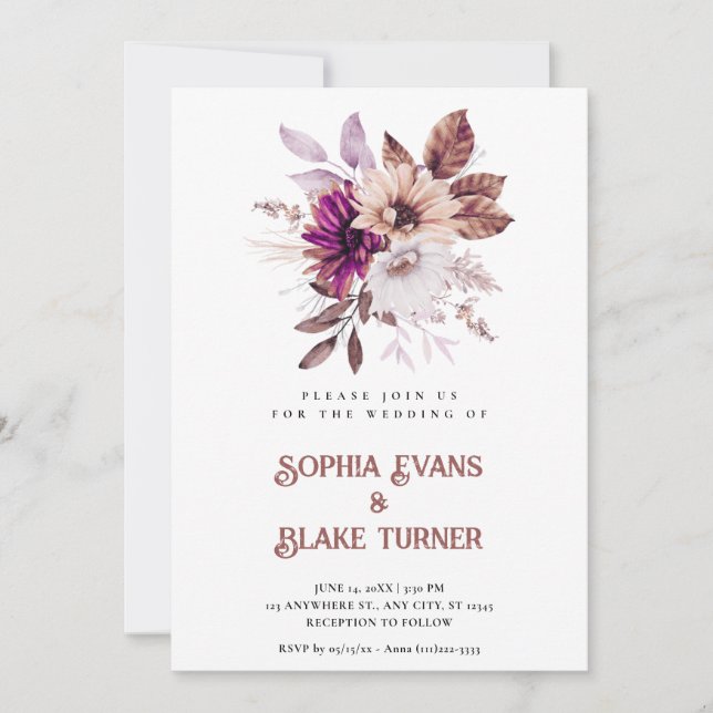 Invitation Mariage Blanc Automnal Rustique Floral Botanique (Devant)