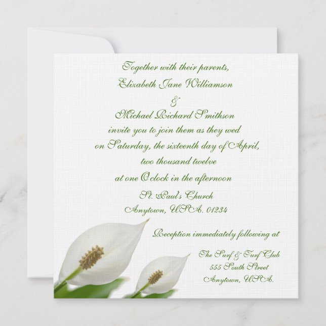 Invitation Mariage blanc aux fleurs de Calla Lily (Devant)