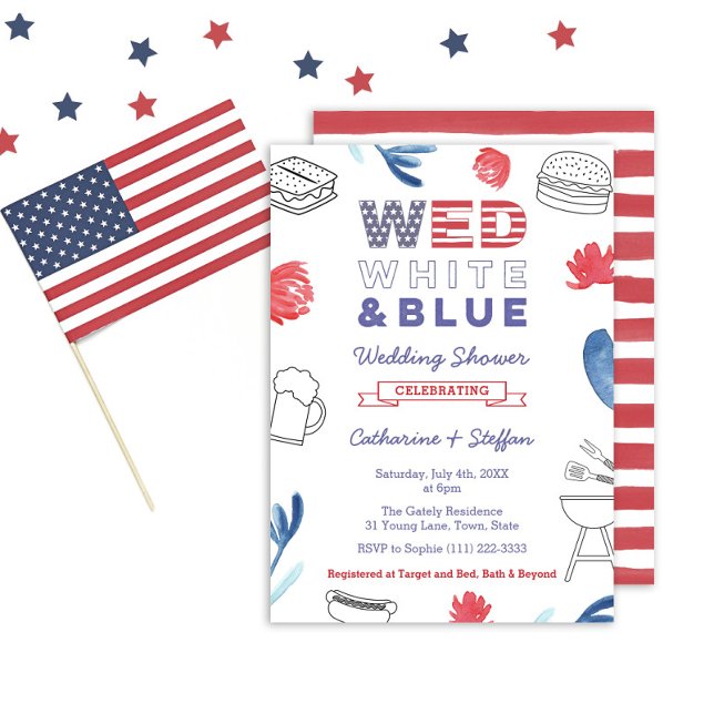 Invitation Mariage Blanc Bleu BBQ Réception de Couple Répétit (A Wed White And Blue BBQ Couples Wedding Shower Invitation)
