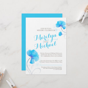 Invitation Mariage blanc bleu fleur sauvage Aquarelle