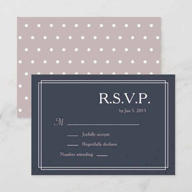 Invitation Mariage blanc bleu marine pois bleu foncé RSVP (Devant / Derrière)