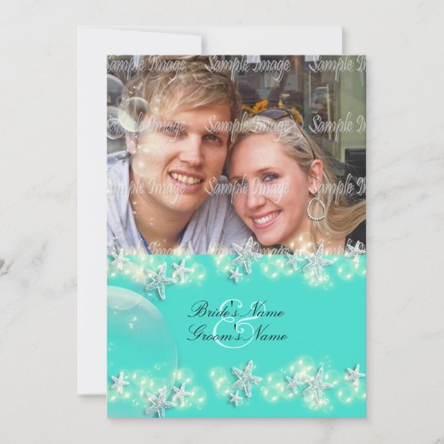 Invitation mariage blanc bleu turquoise d'étoiles (Devant)
