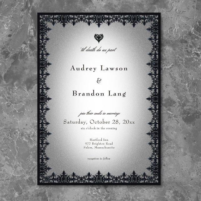 Invitation Mariage Blanc Bordure de Fer Gothique Victorien (Victorian Gothic Iron Border White Wedding Invitation)